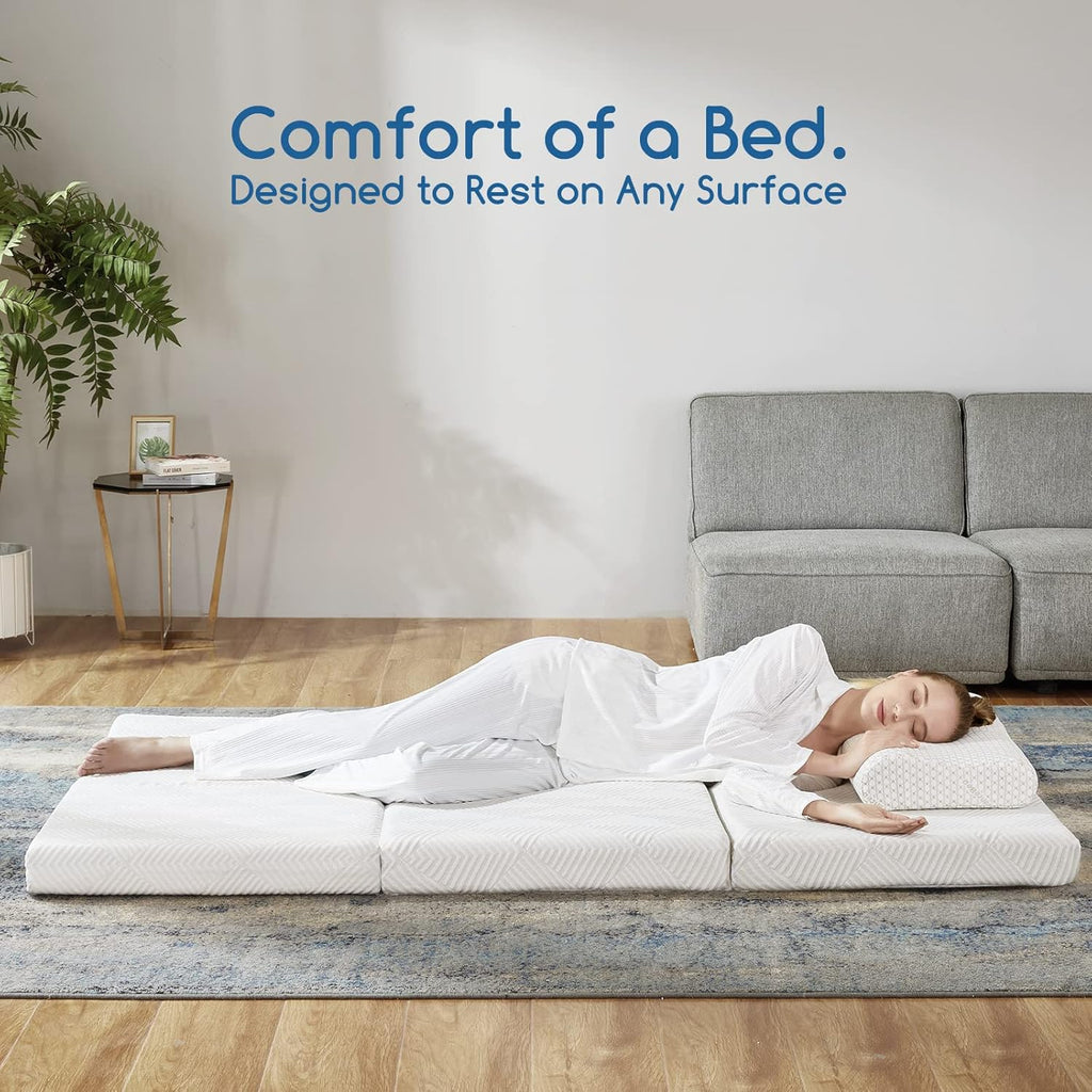 Twin 4 Inch Trifold Gel Memory Foam Mattress Topper with Breathable Cover H214325