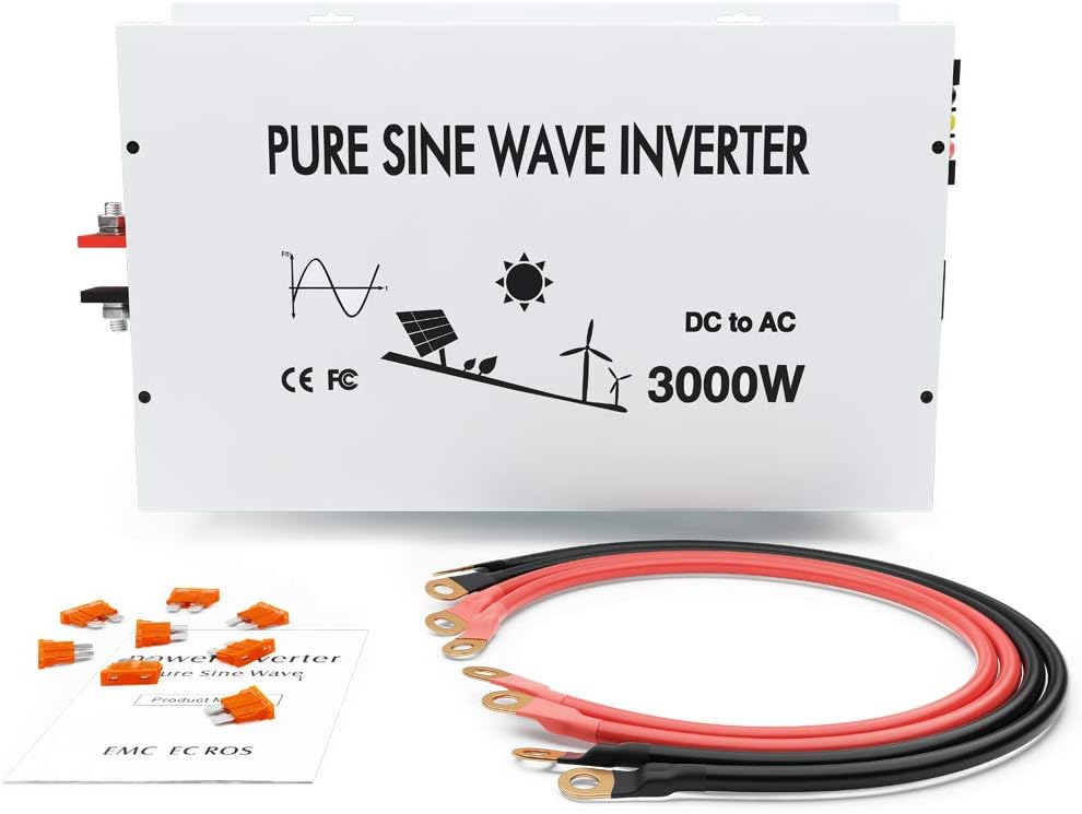 3000W Pure Sine Wave Power Inverter DC 48V to 110V 120V AC with Dual Outlets and Digital LED Display B301549