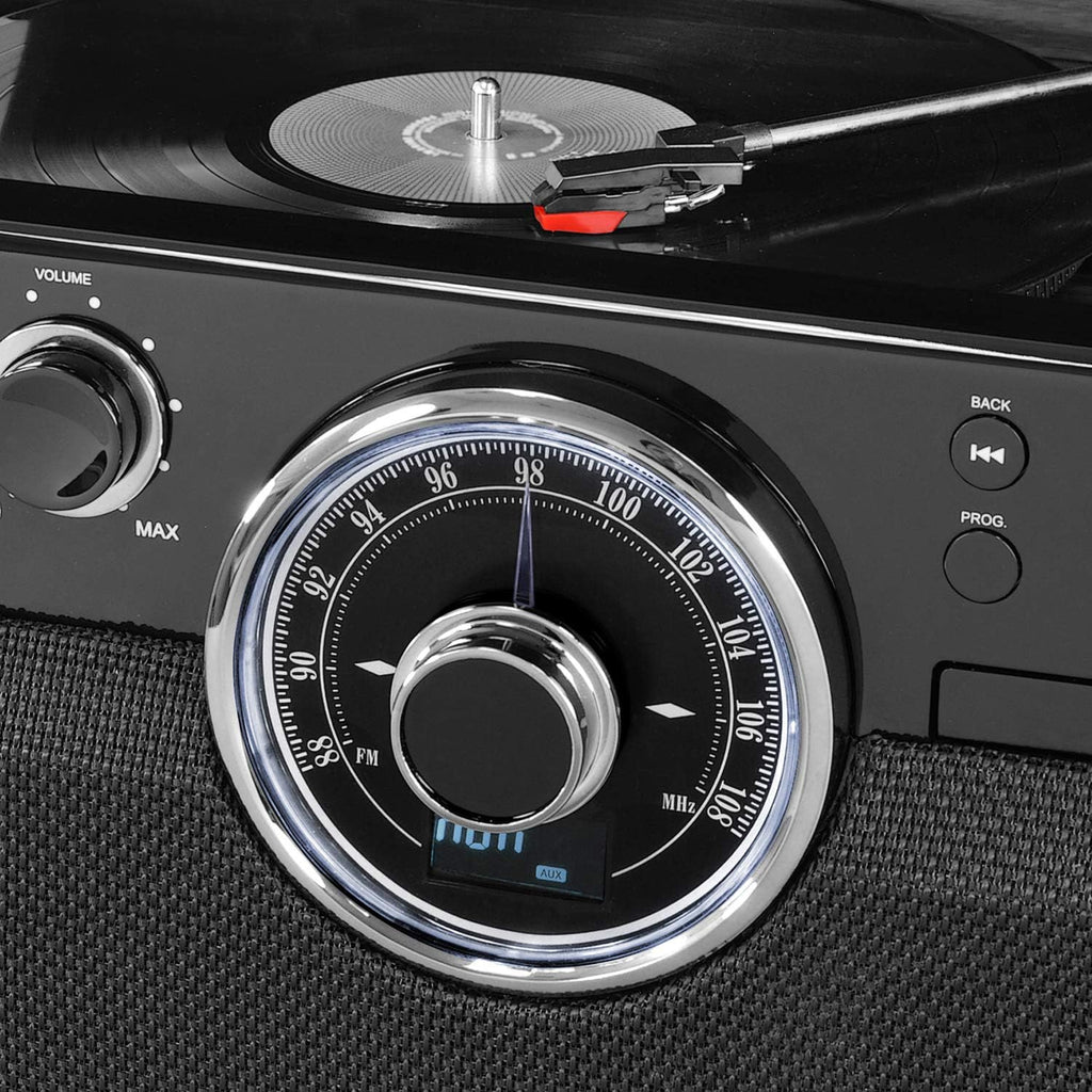6-in-1 Wood Bluetooth Record Player with 3-Speed Turntable, CD, Cassette Player and Radio K507