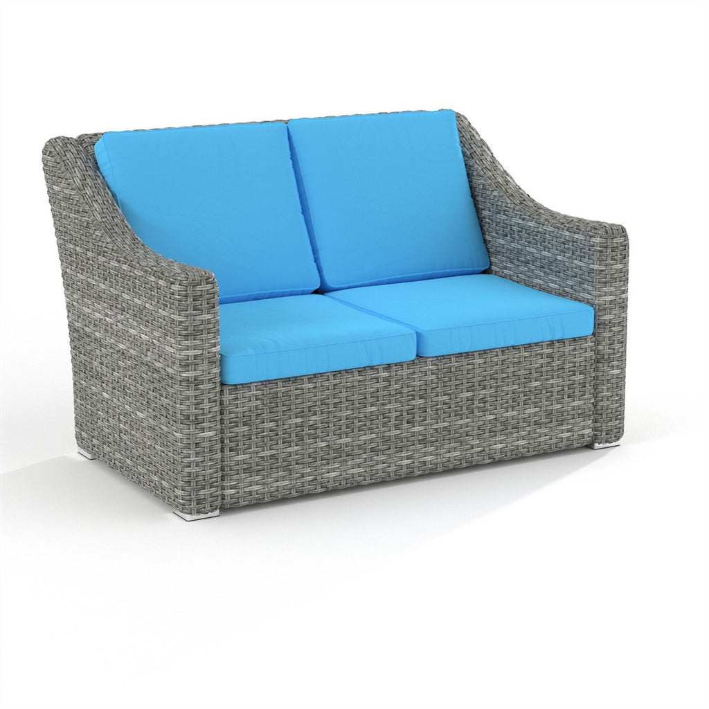 Teal Cast Iron Outdoor Wicker Loveseat I640058