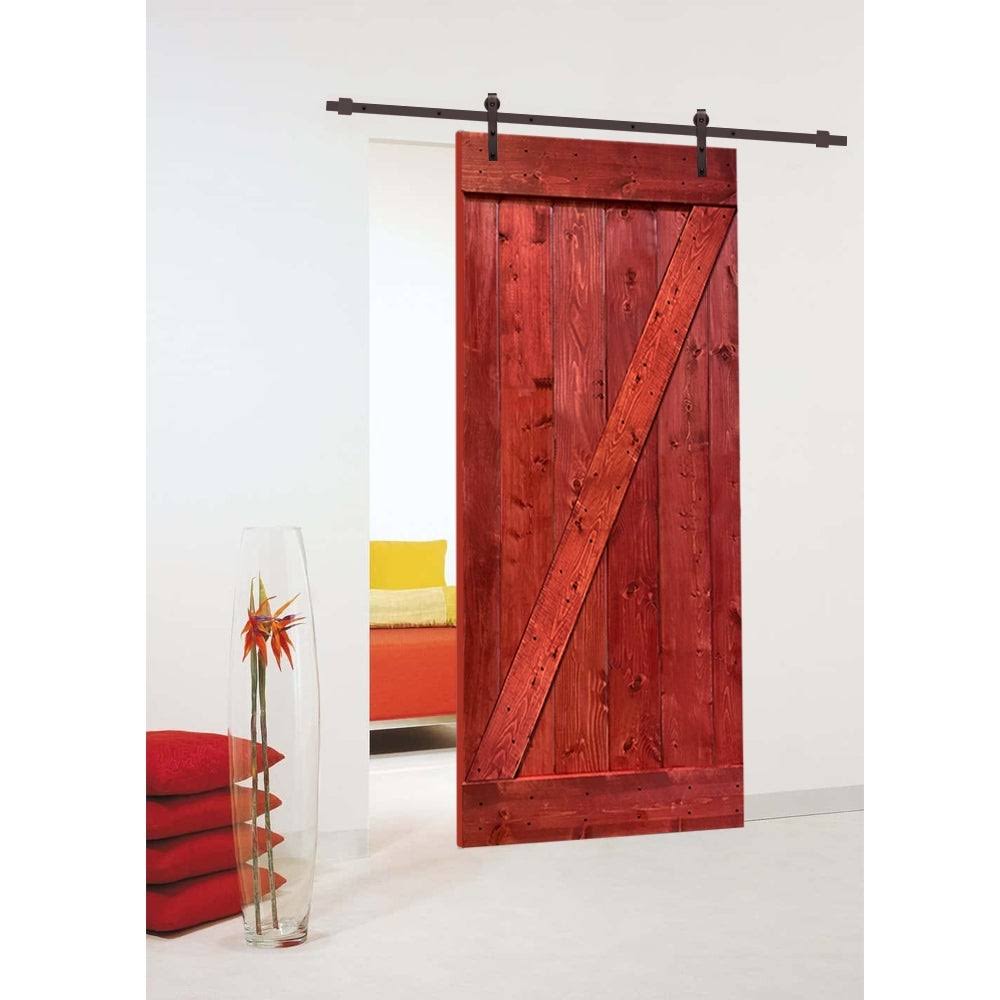 White Stained Wood Interior Sliding Barn Door with Hardware Kit B1554