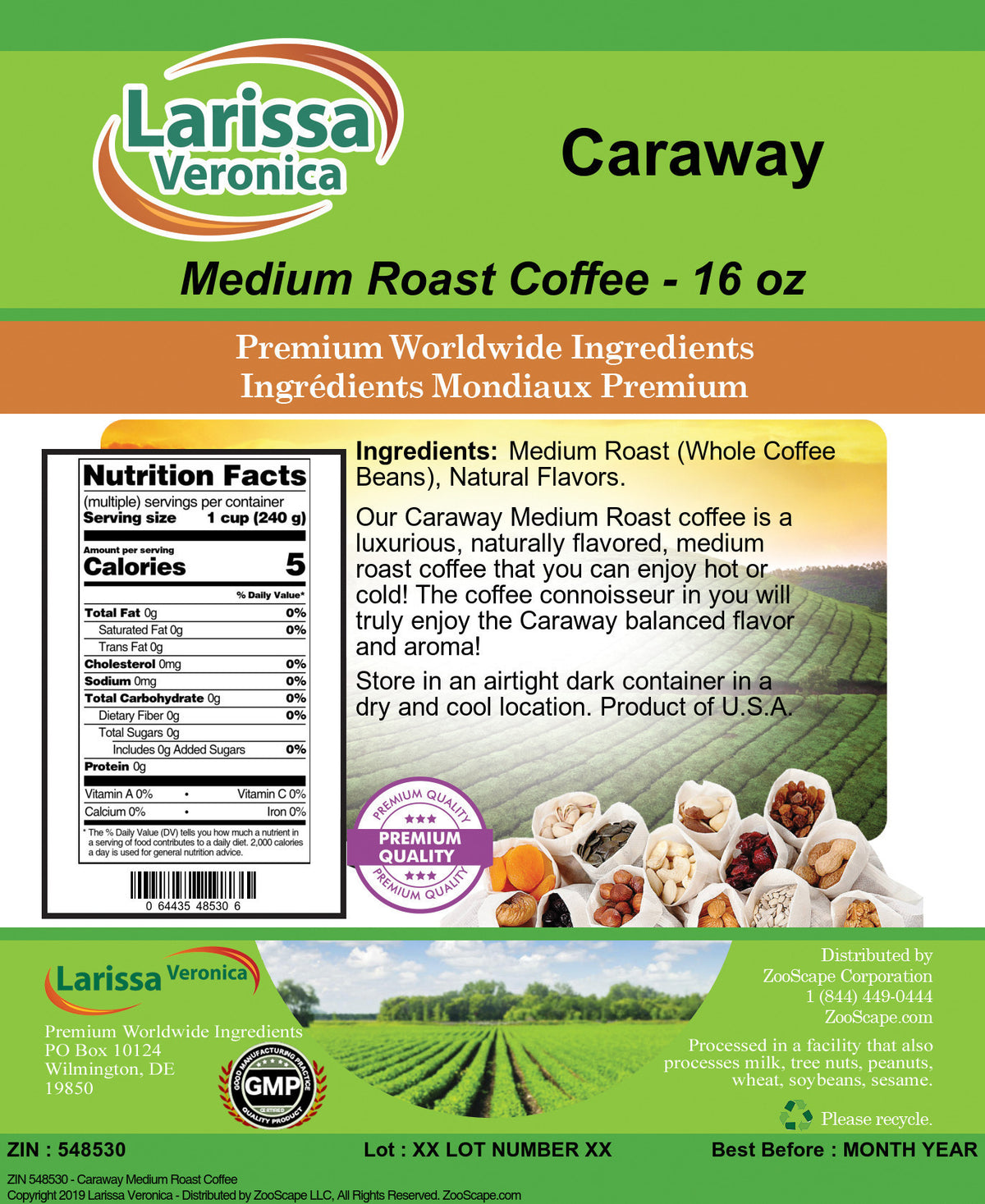 Medium Roast Whole Coffee Beans 16 oz W818966