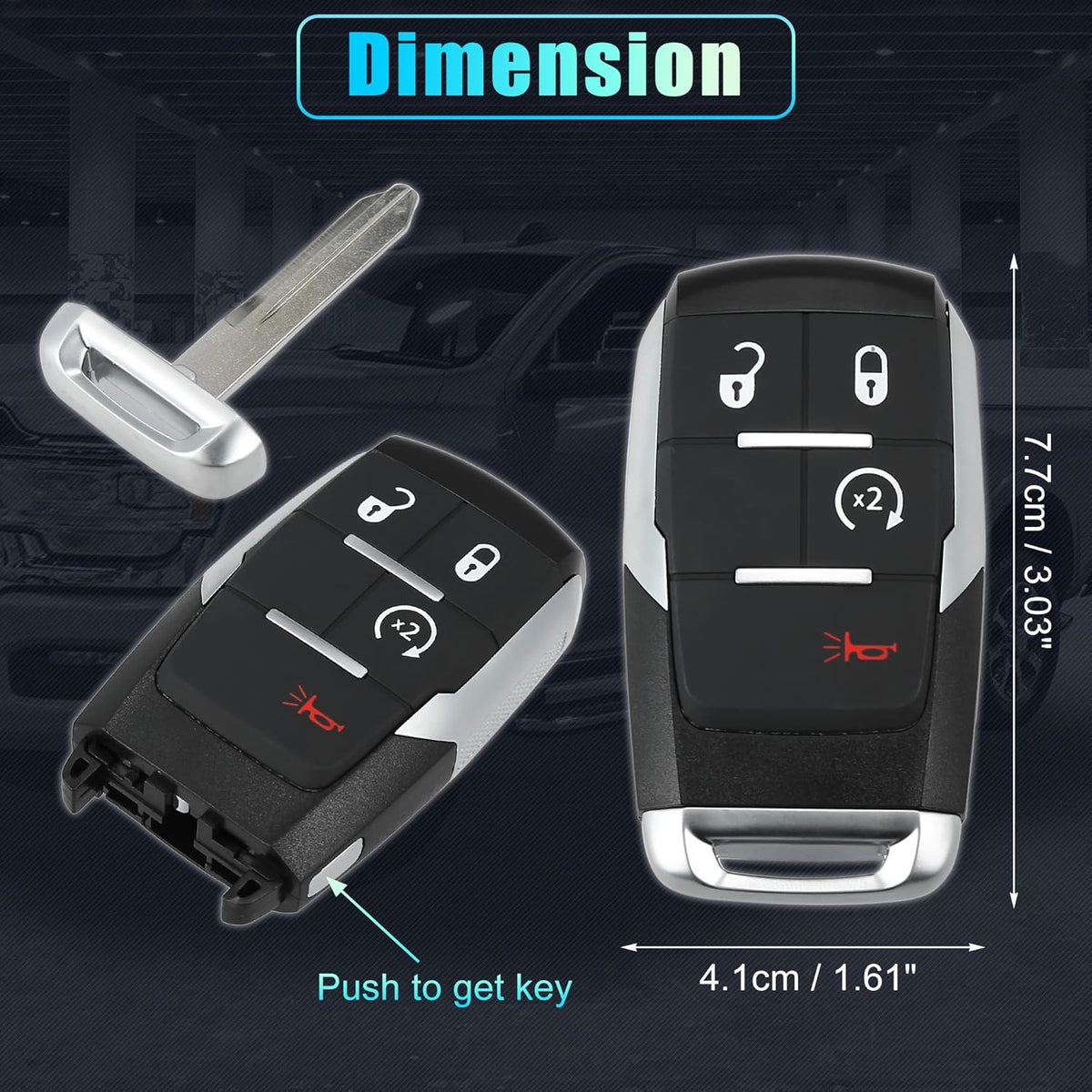 Replacement Keyless Entry Remote Car Key Fob 4 Buttons Pack of 2 N64097