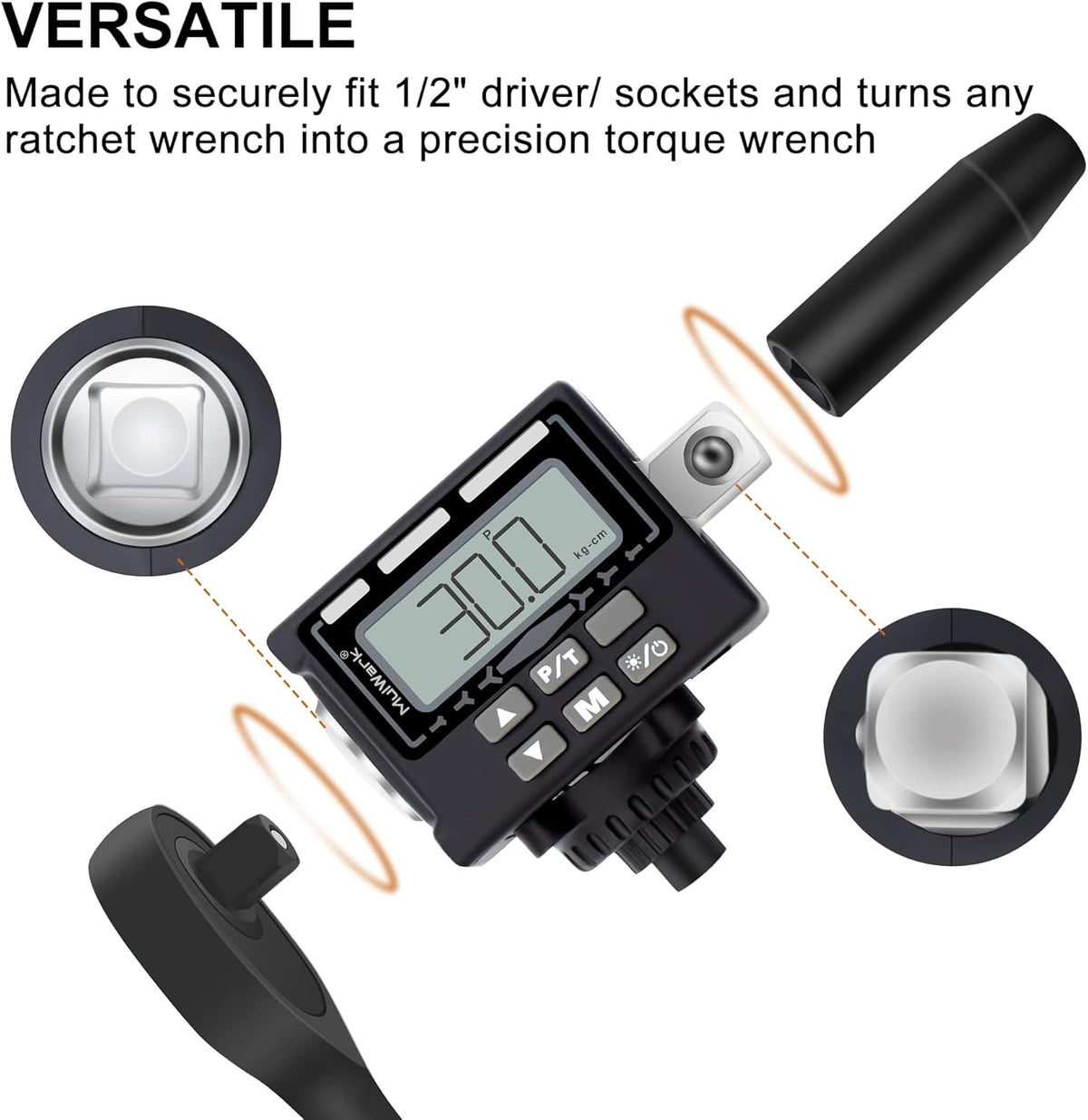 1/2" Digital Torque Adapter Converter with Tire Pressure Gauge, Pack of 2 Q256