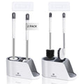 2-Way Toilet Brush with Ventilated Holder Silicone and Bristle Brushes with Aluminum Handle P5917