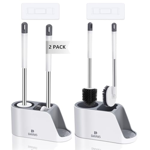 2-Way Toilet Brush with Ventilated Holder Silicone and Bristle Brushes with Aluminum Handle P5917