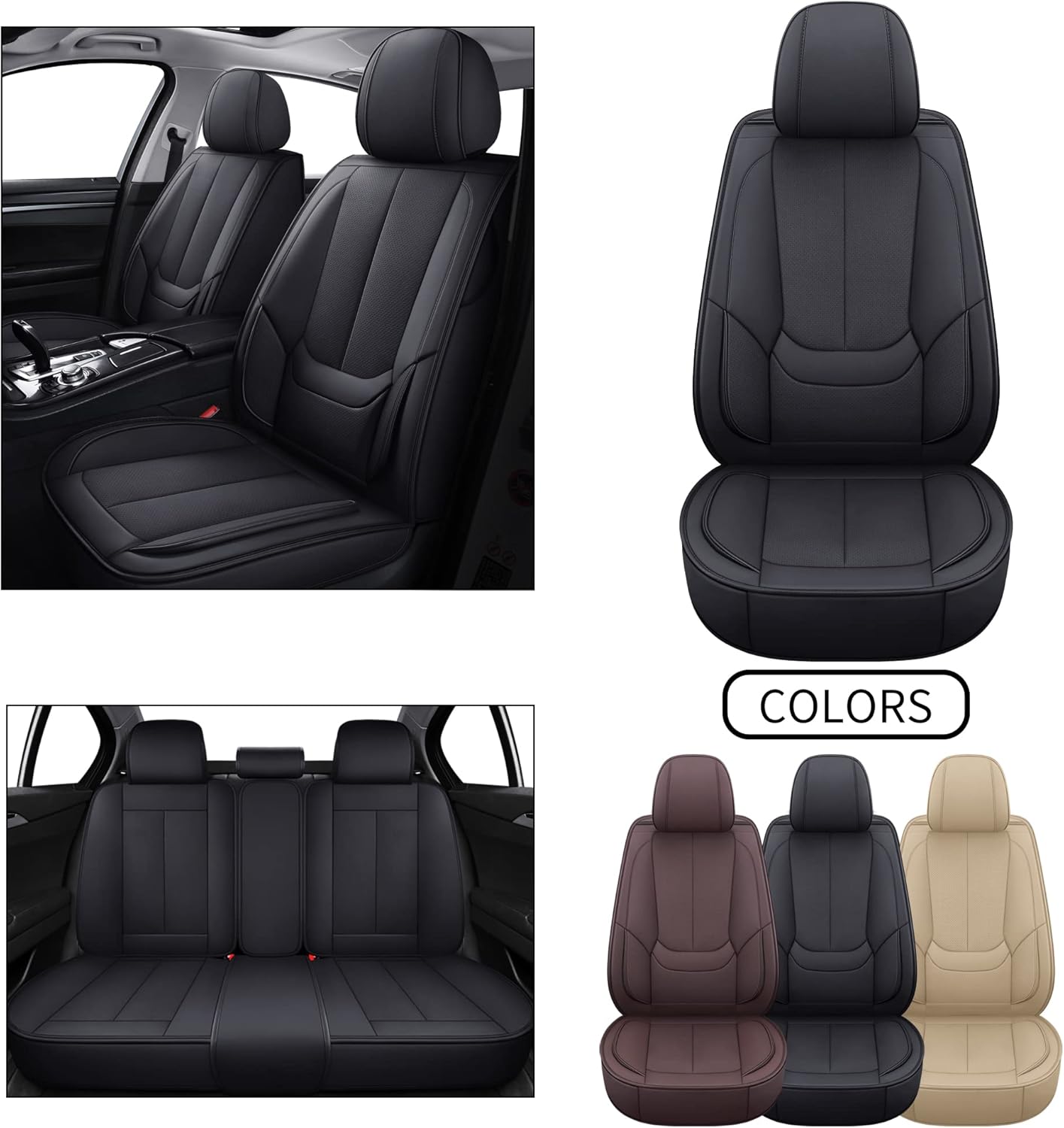 Black Faux Leather 5pcs Universal Seat Cover Set W276530