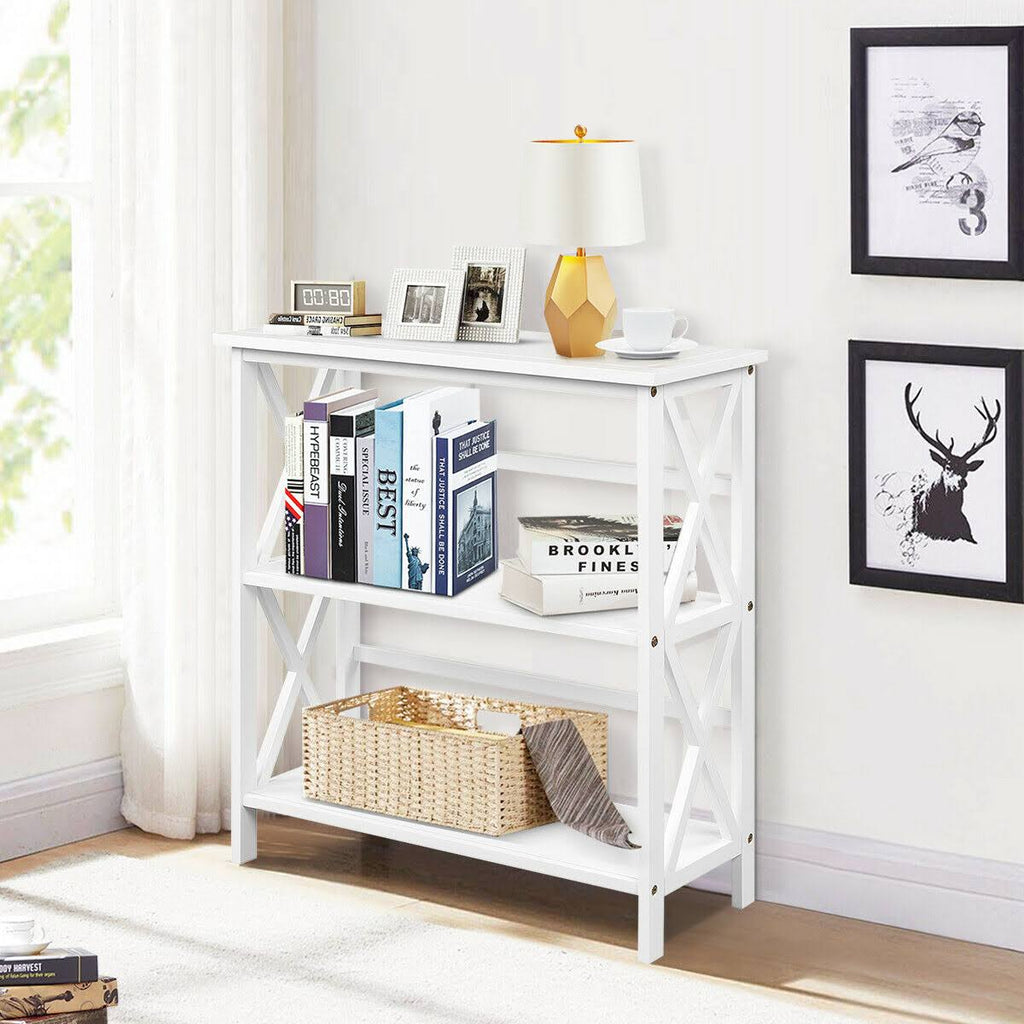3-Tier White Wooden Open Shelf Bookcase Q54876