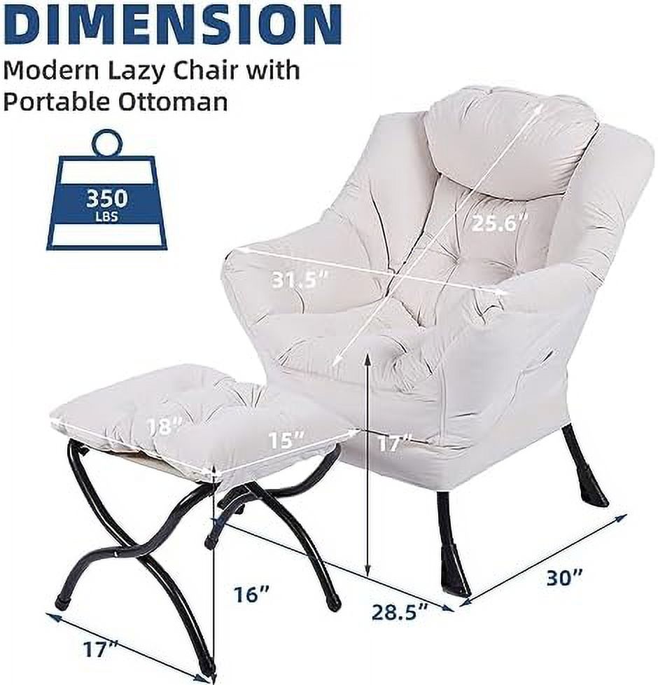 Modern Lazy Chair with Ottoman Steel Frame Lounge Chair Set with Footstool Armrests Side Pocket B4086