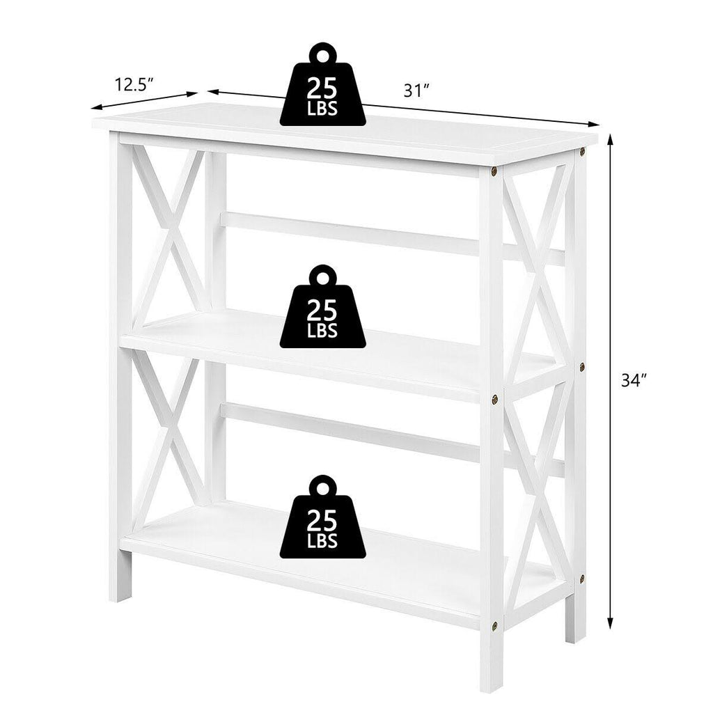 3-Tier White Wooden Open Shelf Bookcase Q54876