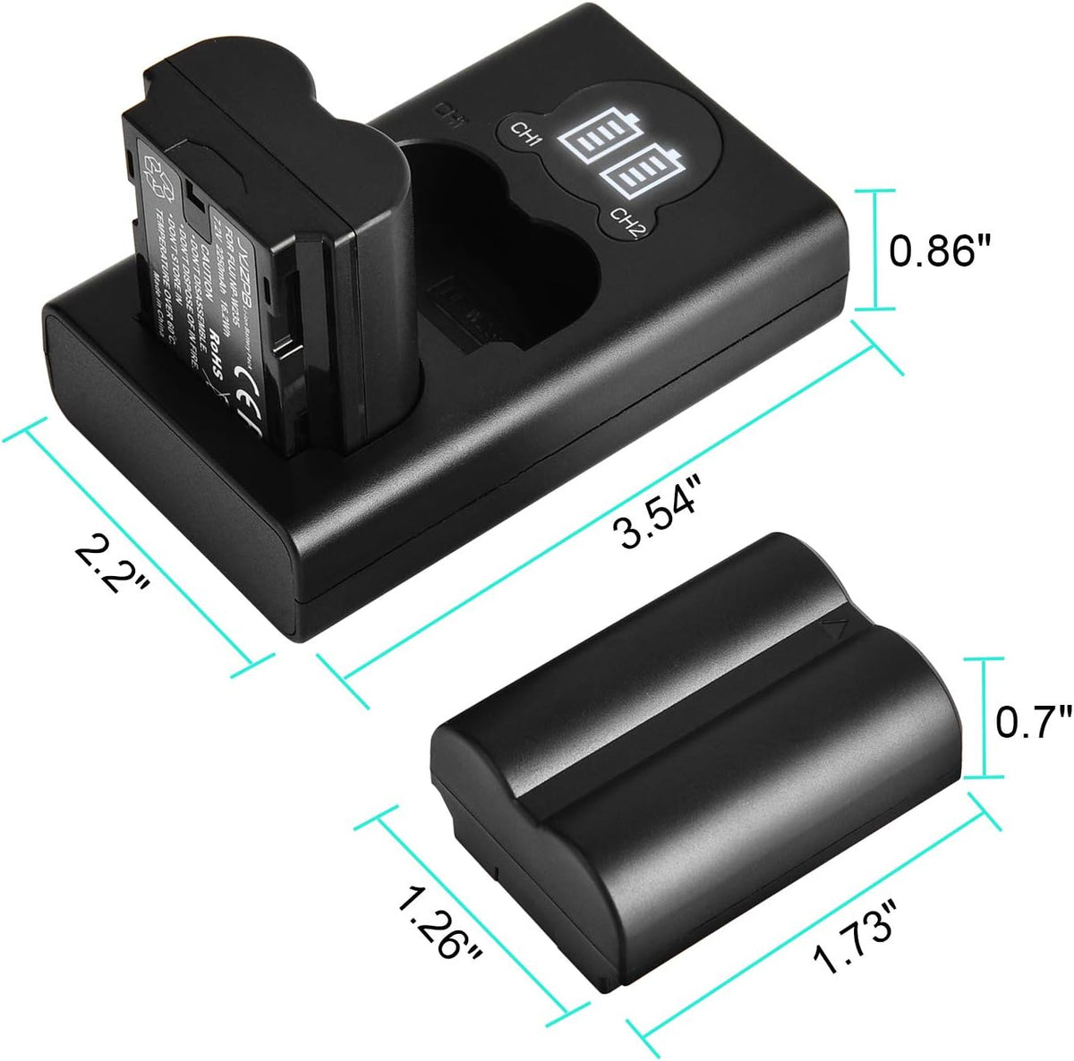 2-Pack Rechargeable Li-Ion Camera Batteries with Charger F994649