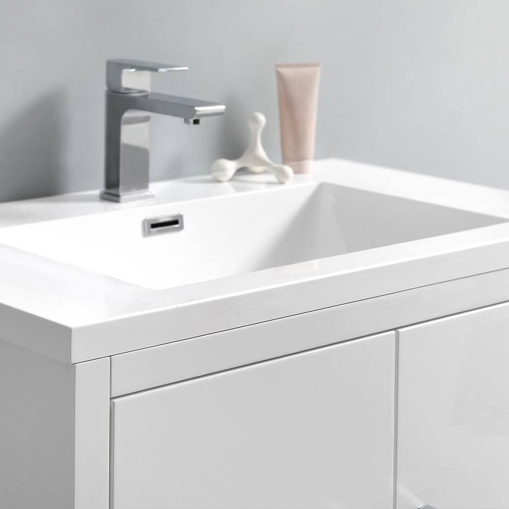 Glossy White Free Standing Bathroom Cabinet with Integrated Sink K8032