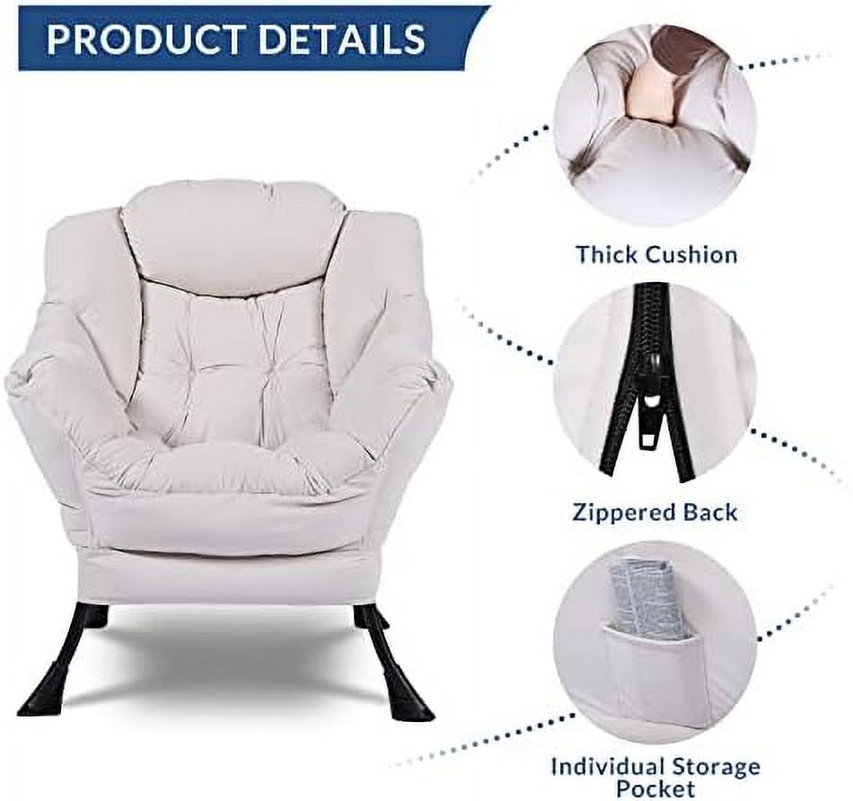 Modern Lazy Chair with Ottoman Steel Frame Lounge Chair Set with Footstool Armrests Side Pocket B4086