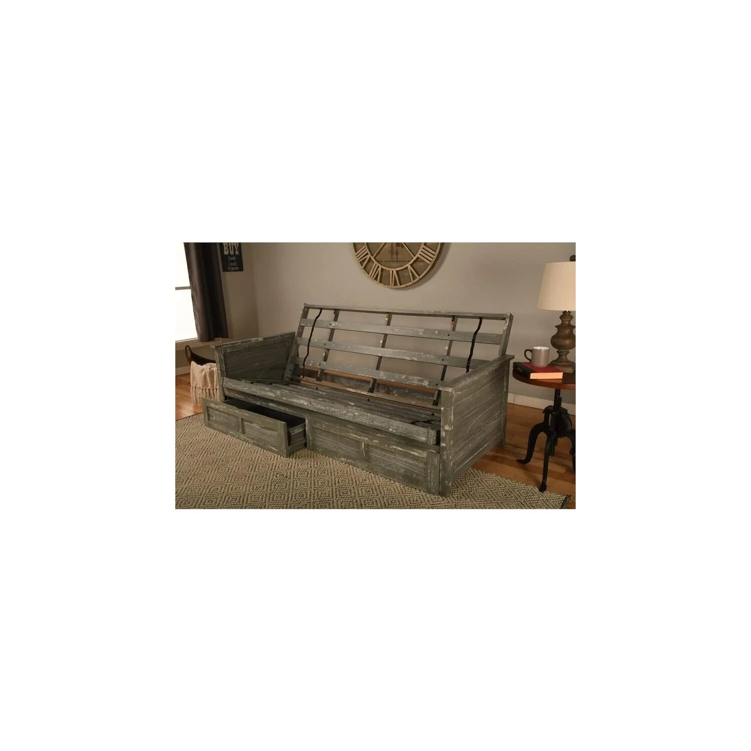 Storage Futon in Weathered Gray with Mattress A41447