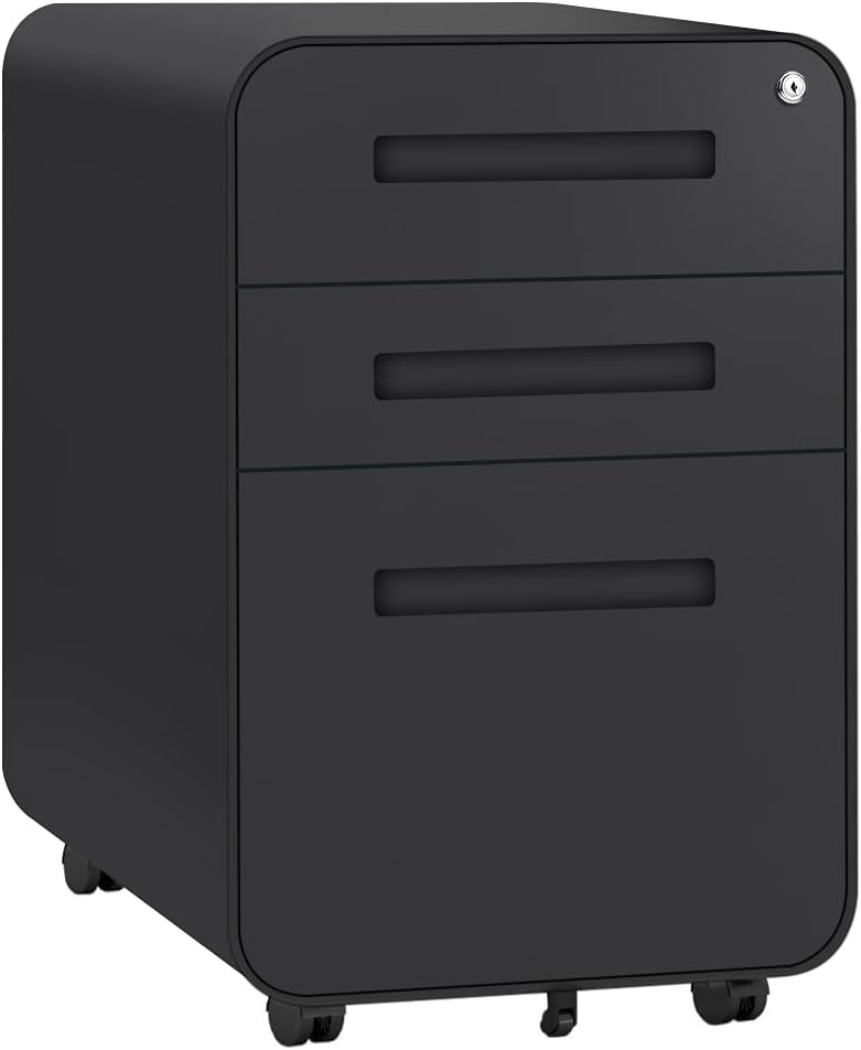 Black 3 Drawer Locking Rolling File Cabinet with Wheels V210791