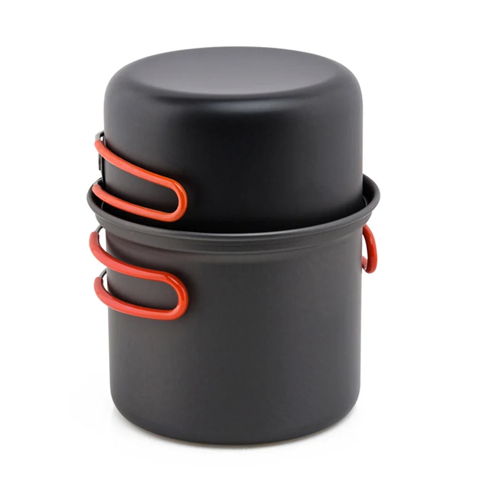 Camping Cookware Set with Folding Spork Cooking Pots Dishcloth R161761