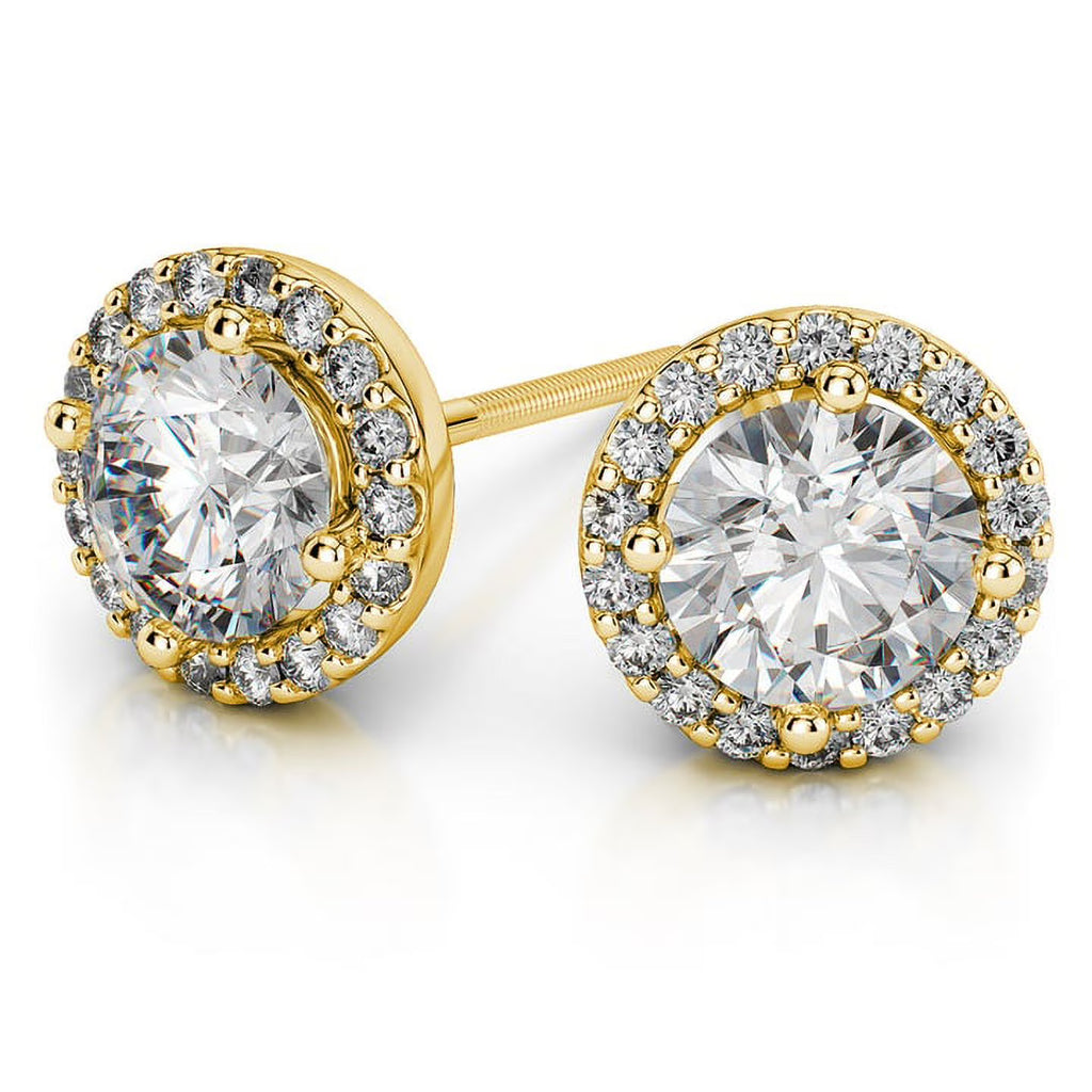 0.60 Carat Round Halo Natural Diamond Stud Earrings 14K Yellow Gold P213815
