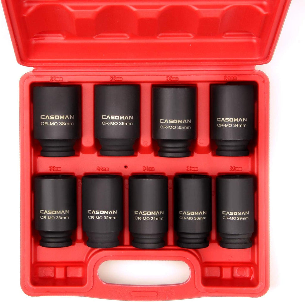1/2-Inch Drive Deep Impact Socket Set, 6 Point, CR-MO, Metric, 29mm-38mm, 9-Piece N6844