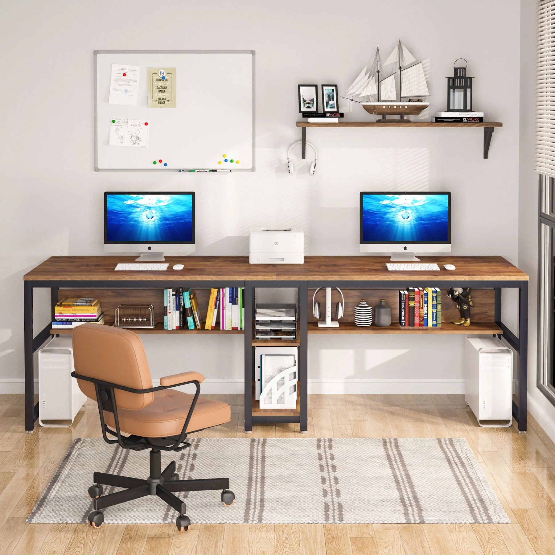78.7 Two Person Desk with Bookshelf U959448