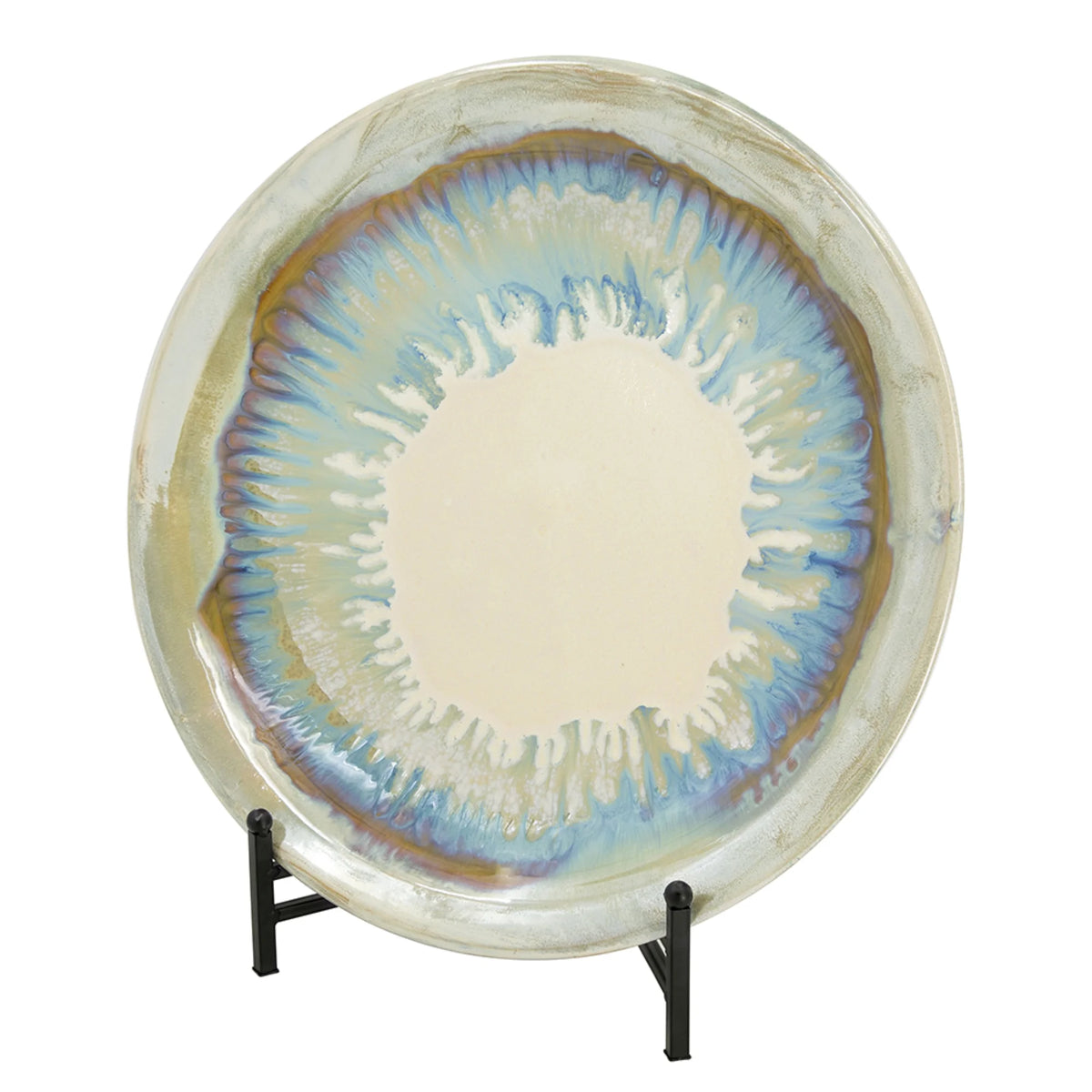 18" Blue and Beige Ceramic Charger with Stand E727