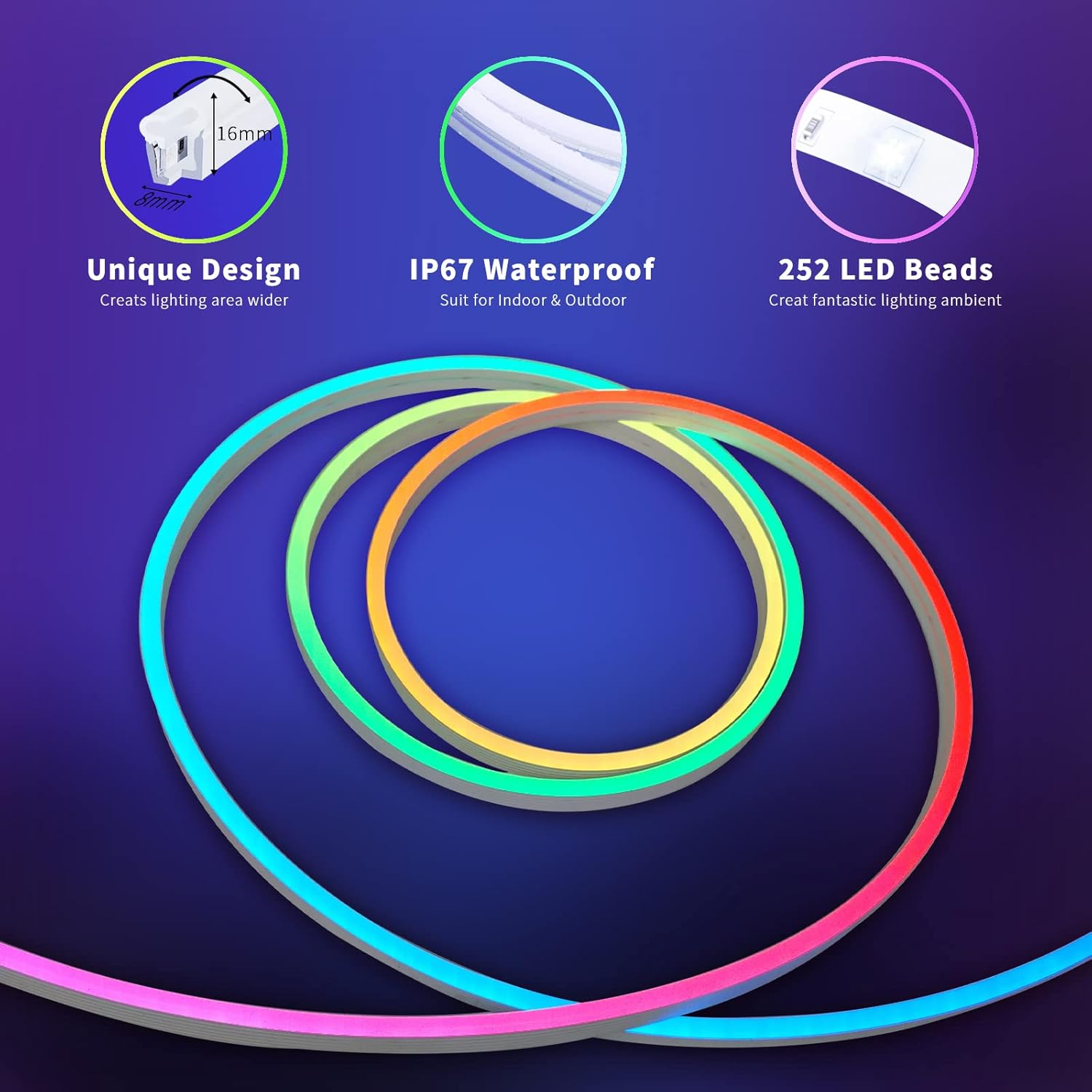 10FT LED Neon Rope Lights, 16 Million Colors, Pack of 2 O312