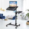 Matte Black Height Adjustable Overbed Laptop Table with Cup Holder Mouse Pad F854