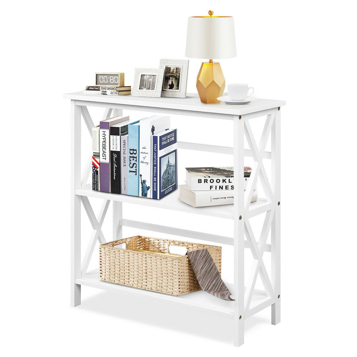 3-Tier White Wooden Open Shelf Bookcase Q54876