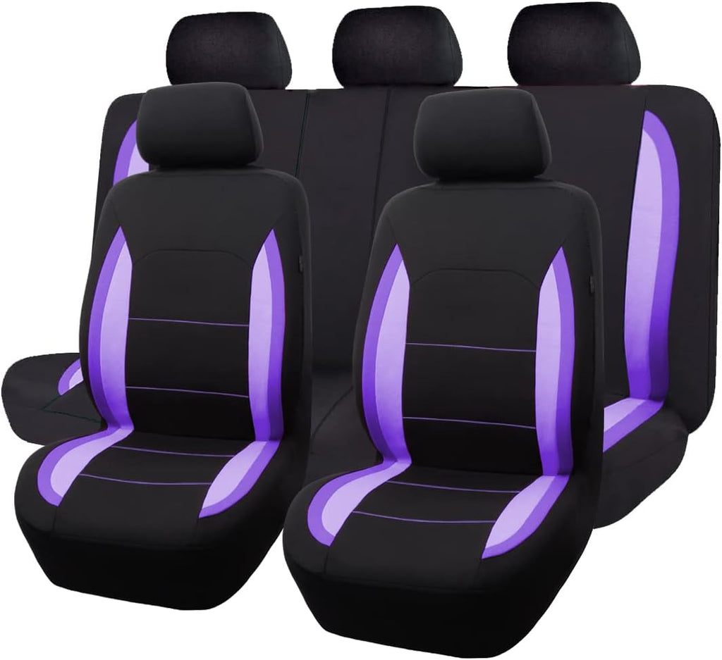 Black Purple Polyester Car Seat Covers Full Set Low Back Pack of 2 L938182