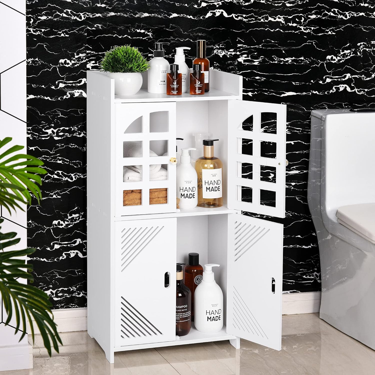 White PVC Double Door Floor Standing Storage Cabinet A399