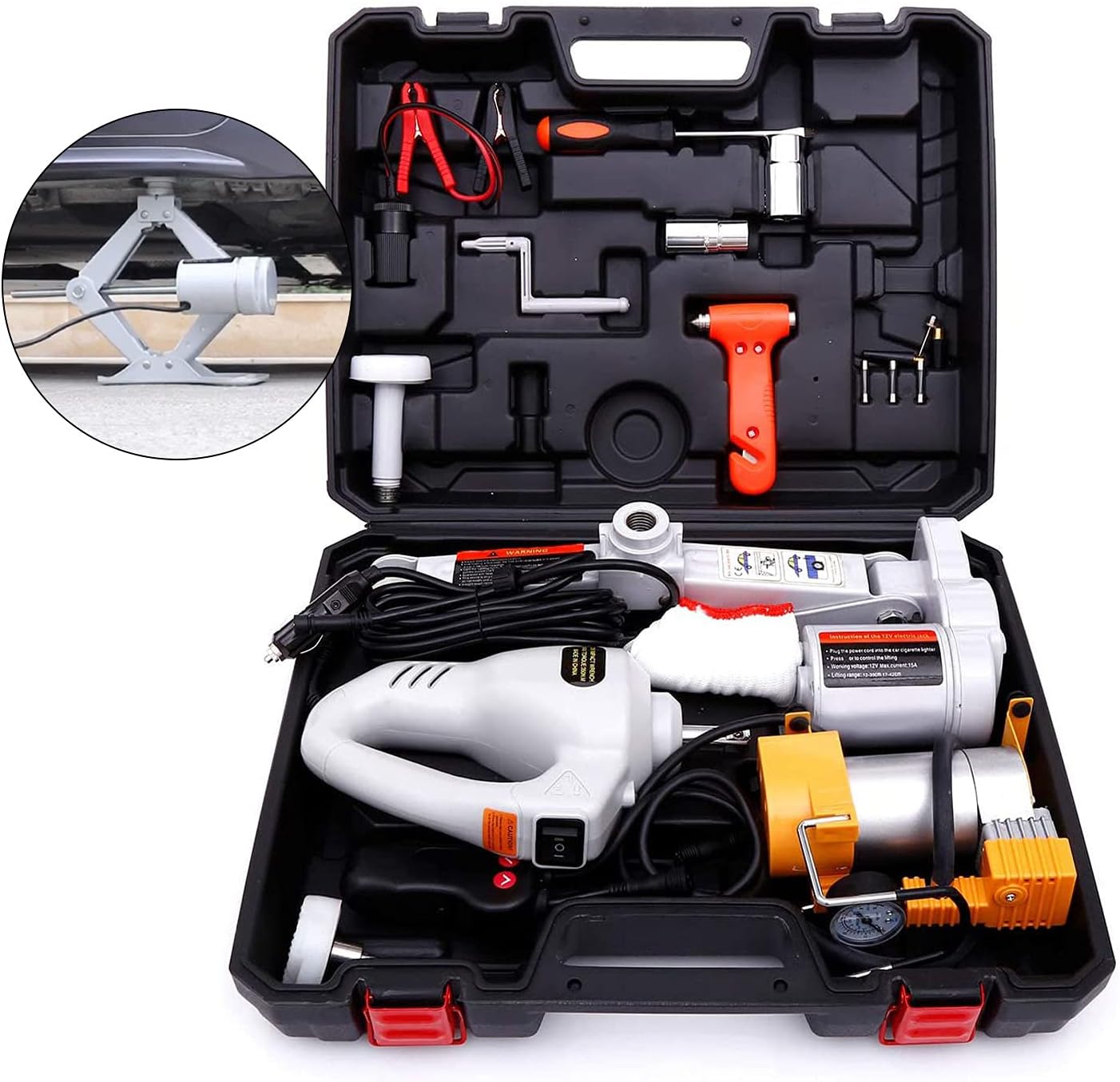 12V 3 Ton Electric Scissor Car Jack with Impact Wrench and Tire Pump A804