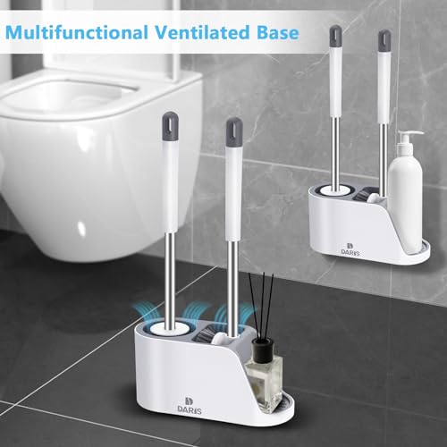 2-Way Toilet Brush with Ventilated Holder Silicone and Bristle Brushes with Aluminum Handle P5917