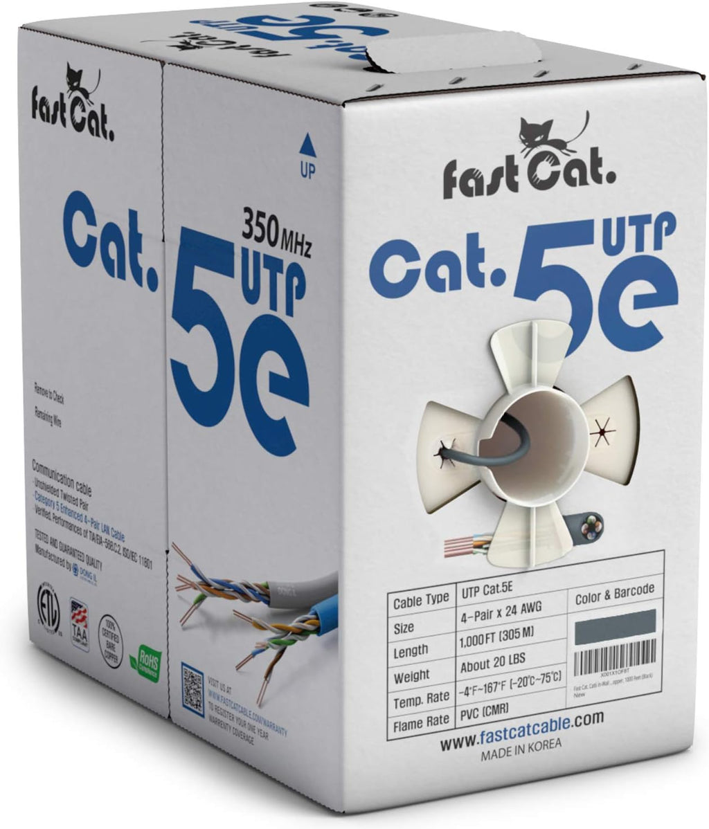 Cat5e Ethernet Cable 1000ft - 24 AWG CMR Bare Copper UTP LAN Cable (Green) D368807