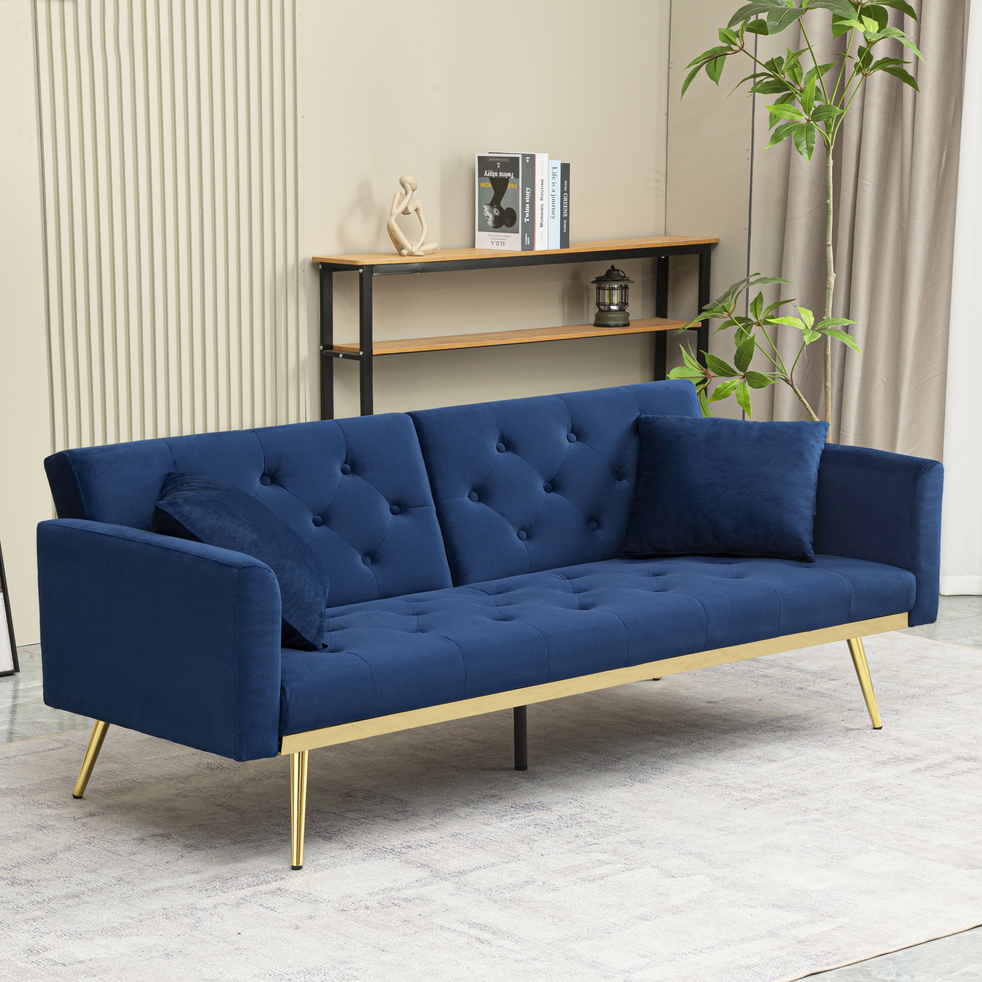 Adjustable Futon Sofa Bed with 2 Pillows E7912