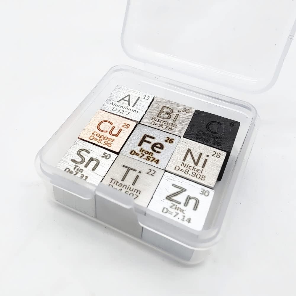 9 PCS 10mm Density Cubes Pure Metal Cubes Titanium Bismuth Carbon Nickel Iron Copper Zinc Aluminium Tin T935728