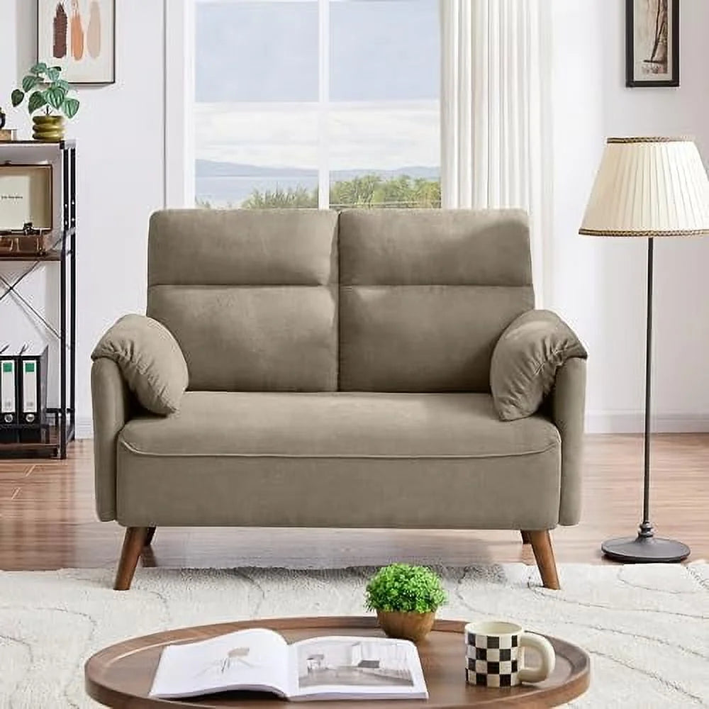 50.6" Small Loveseat Sofa with Back Cushions and Wood Legs C284219