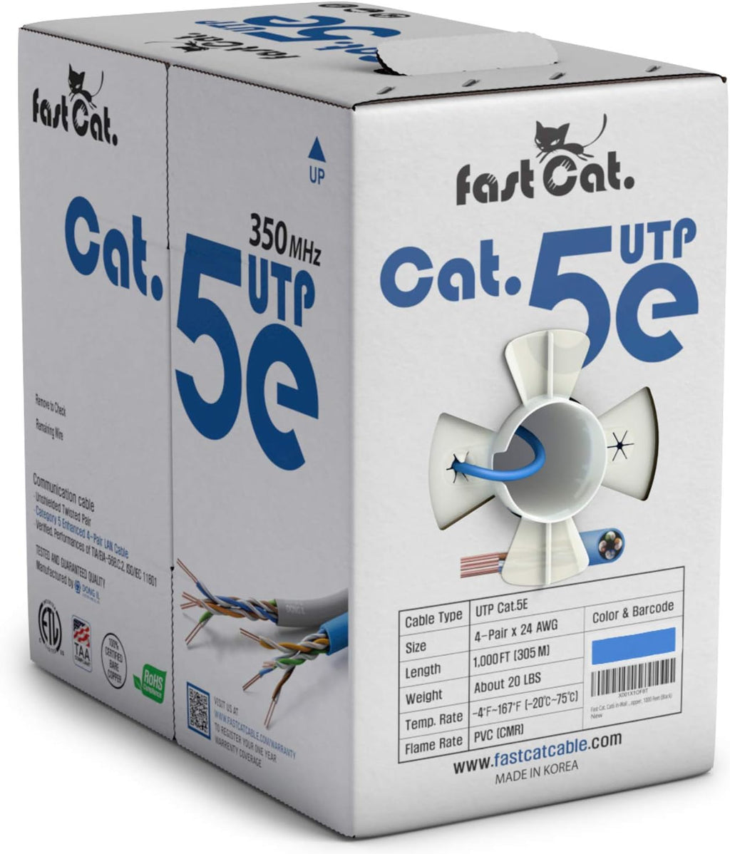 Cat5e Ethernet Cable 1000ft - 24 AWG CMR Bare Copper UTP LAN Cable (Green) D368807