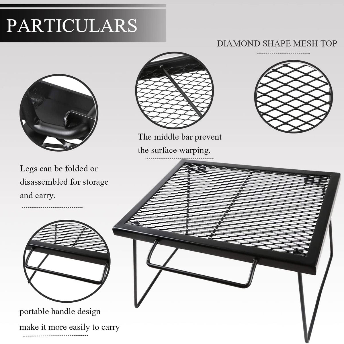 Folding Campfire Grill with Bag (17x12.6x10.2 in) B265