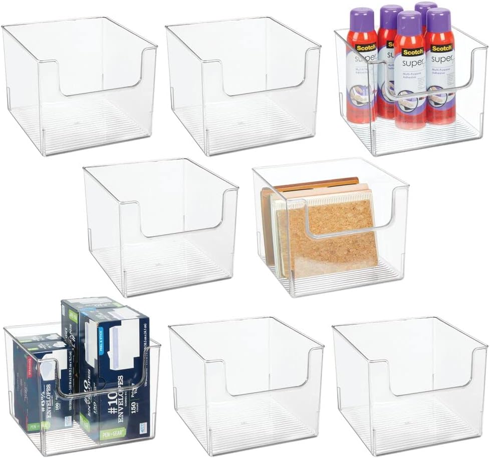 Clear 8 Pack Plastic Storage Organizer Bin Basket R57459