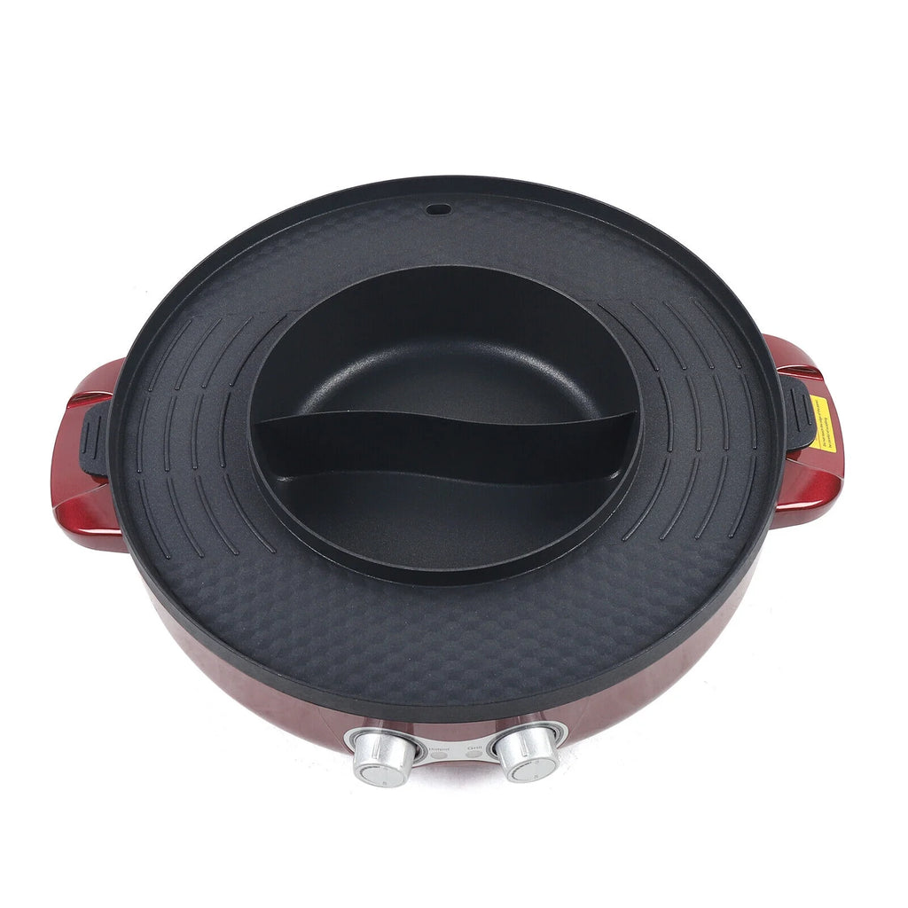 Red 2-in-1 Electric Smokeless Grill Hot Pot 2200W S240
