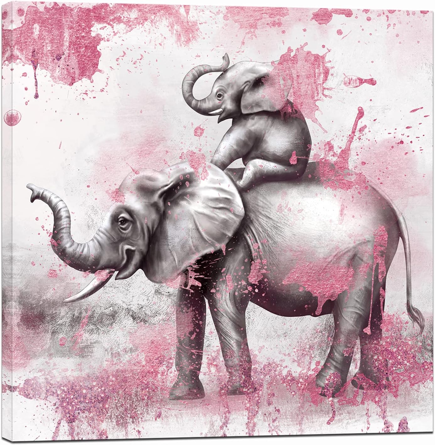 Pink and Grey Elephant Canvas Wall Art 24x24 Inch H662019