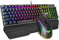 Mechanical Keyboard and Mouse Combo RGB Gaming 104 Keys Blue Switches Wired USB with Detachable Wrist Rest, Programmable Gaming Mouse (Black) F3470