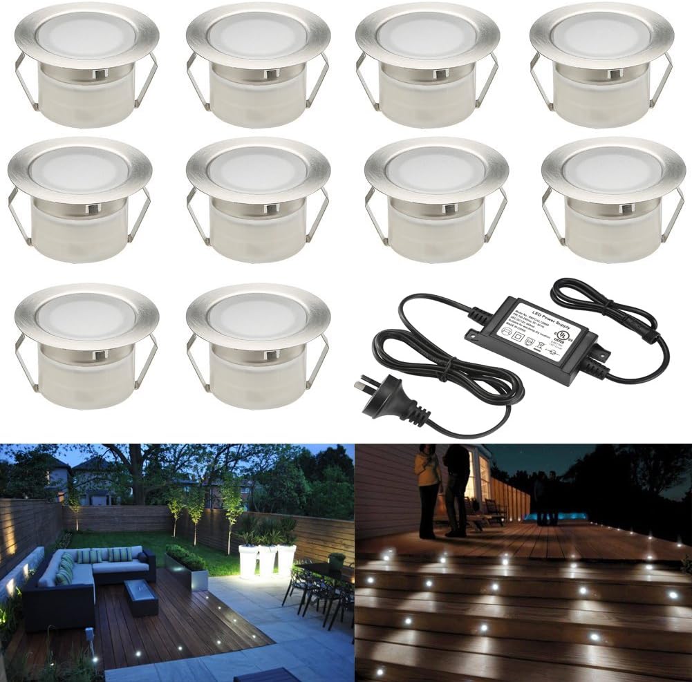 10 Pc Low Voltage LED Deck Light Kit RGB & Warm White Stainless Steel Waterproof In-ground Light E106786