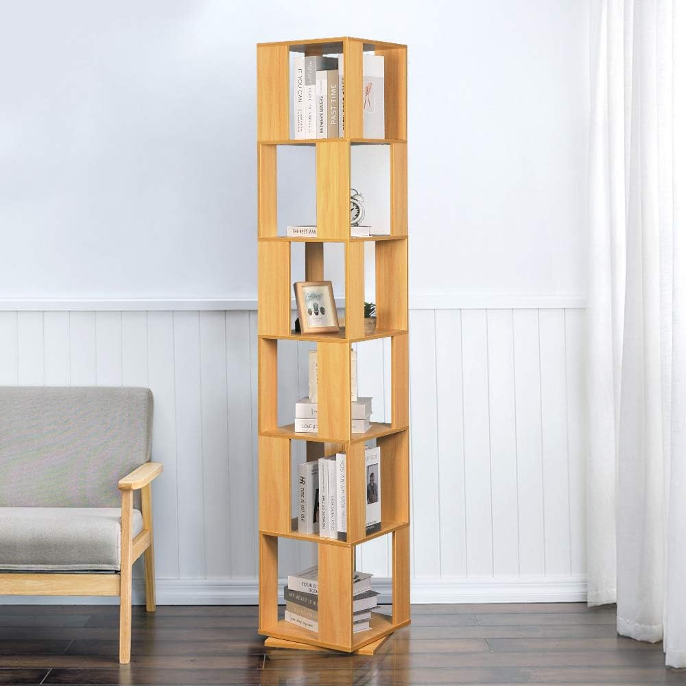Black Walnut 6 Tier Rotating Wooden Bookcase S909