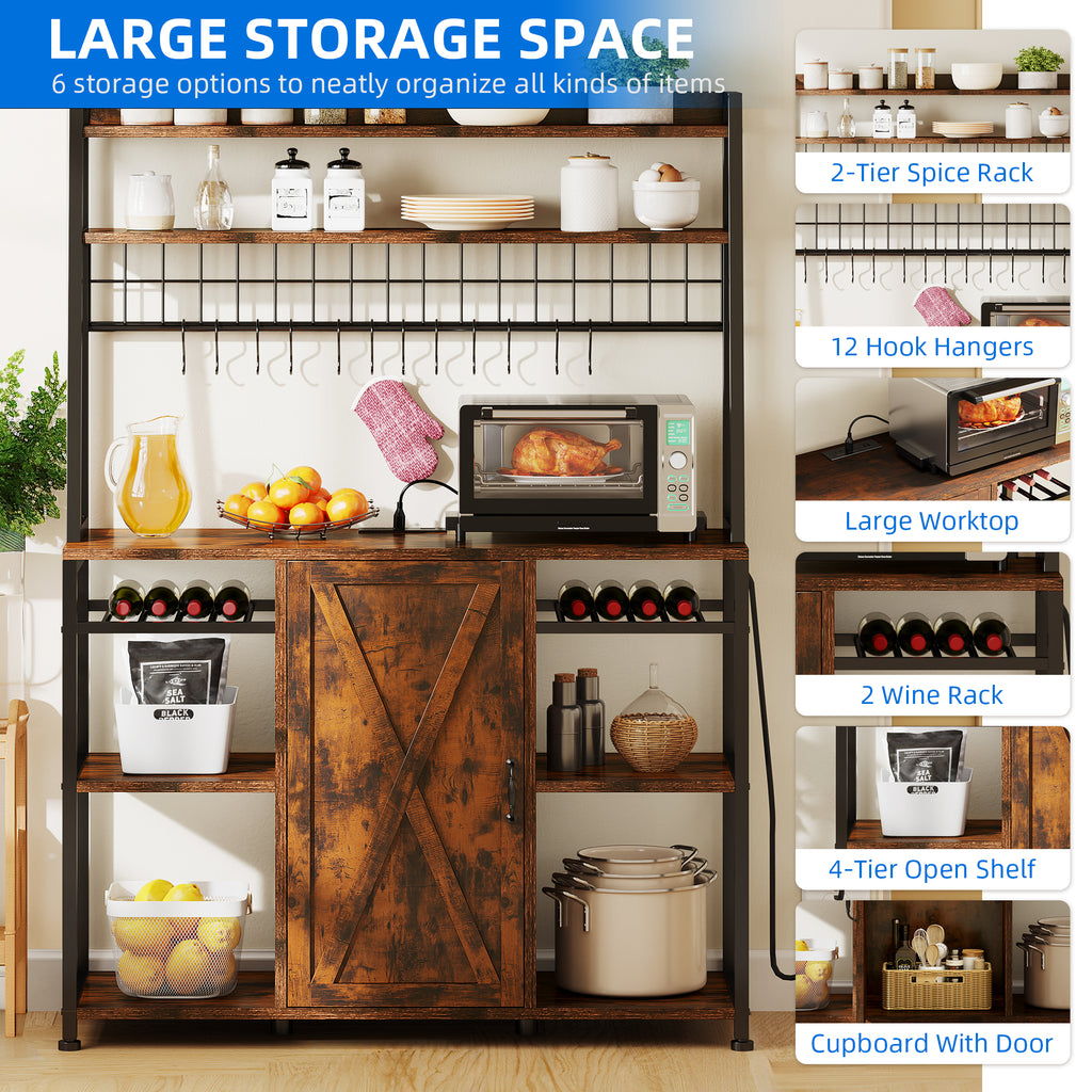 6-Tier Kitchen Microwave Oven Stand with Storage Cabinet and Wine Shelf Z10341