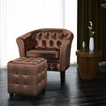 Brown Faux Leather Tub Chair with Footrest T9045