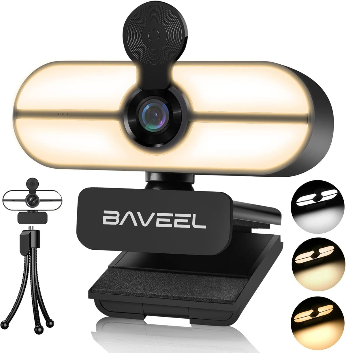 2k QHD Webcam with Microphone, 360° Rotating Webcam with Adjustable Ring Light, Tripod, 110° Wide-Angle Webcam S78266