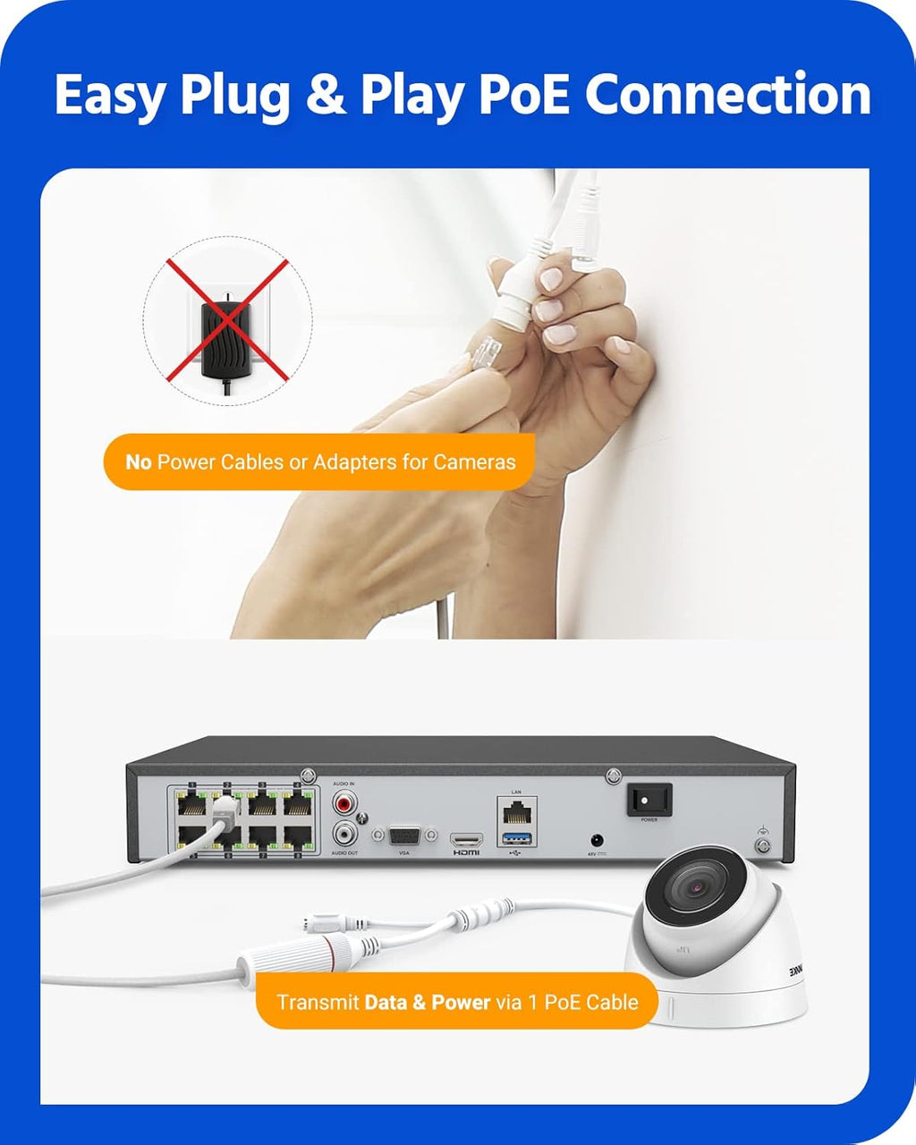 4K PoE Security Camera System with 8CH NVR, 2TB Hard Disk, 4pcs IP Cameras U838