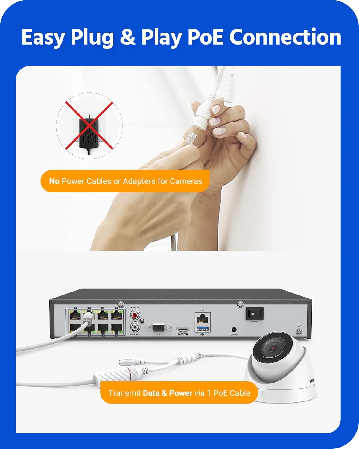 4K PoE Security Camera System with 8CH NVR, 2TB Hard Disk, 4pcs IP Cameras U838