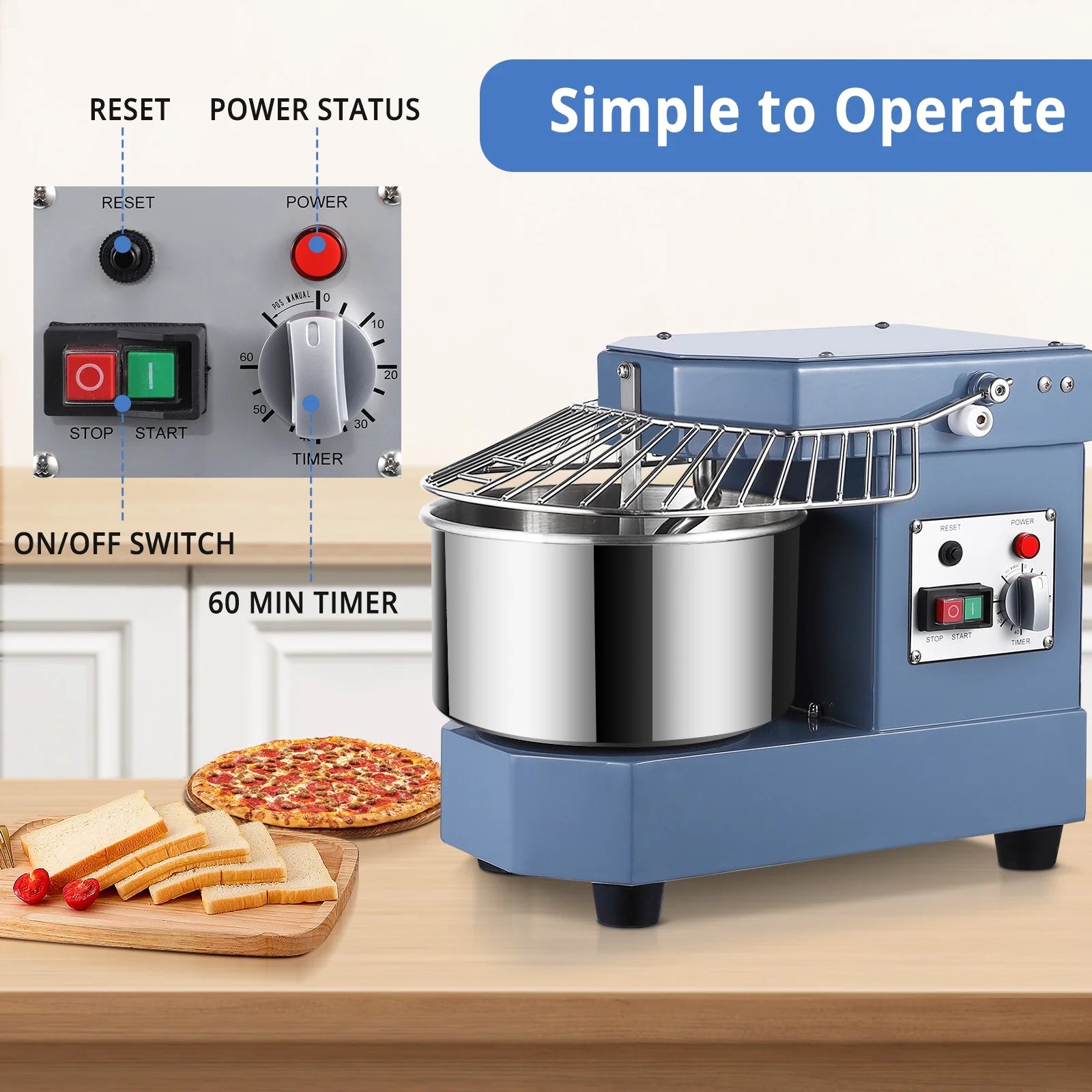 Commercial Dough Mixer, 8Qt Capacity, 450W Dual Rotating Dough Kneading Machine with Stainless Steel Bowl, Safety Shield, 110V K93416