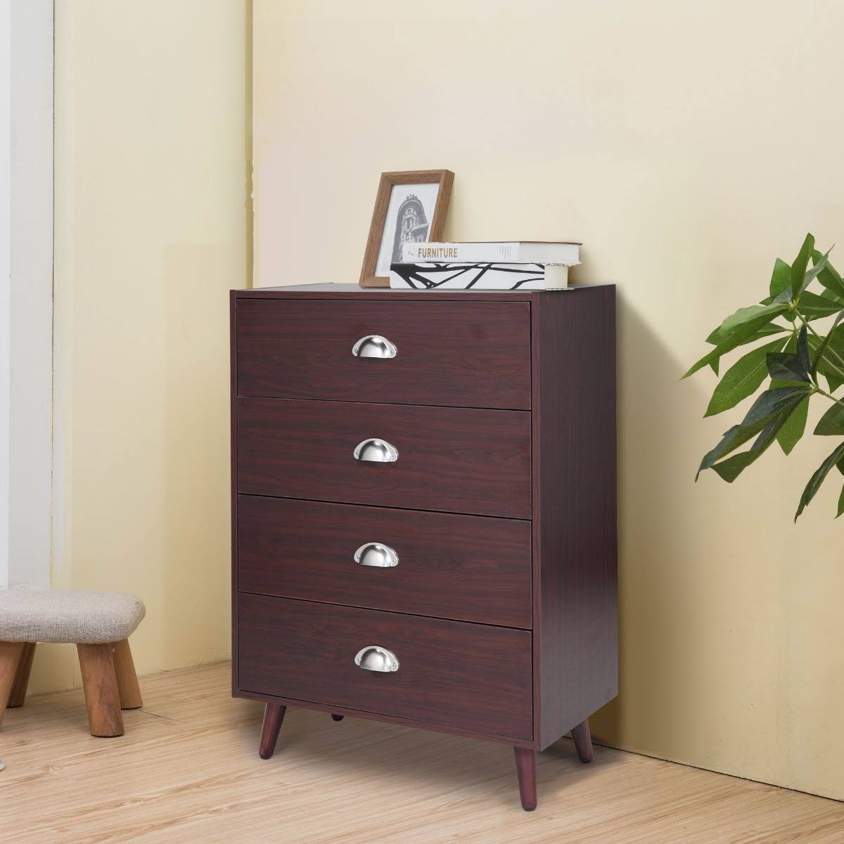 Brown 4 Drawer Nightstand Cabinet O537